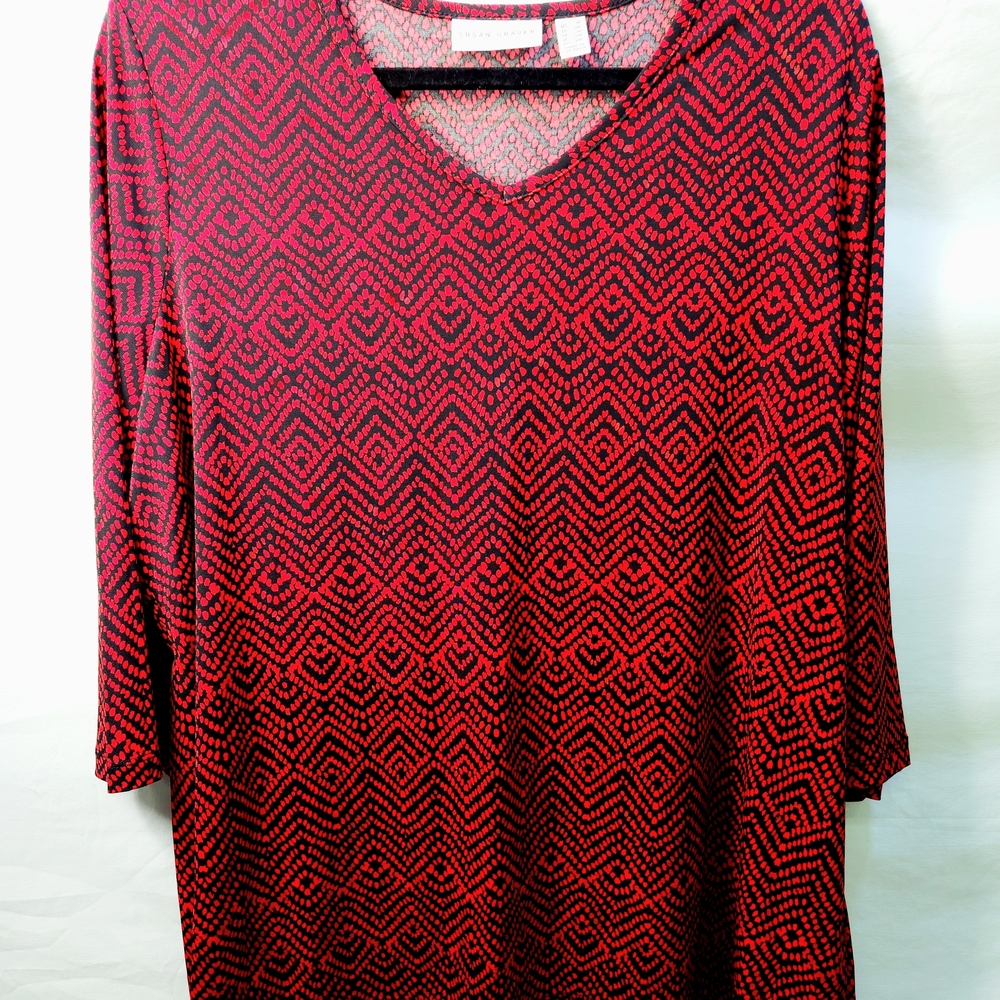 Susan Graver Red and Black Patterned Blouse